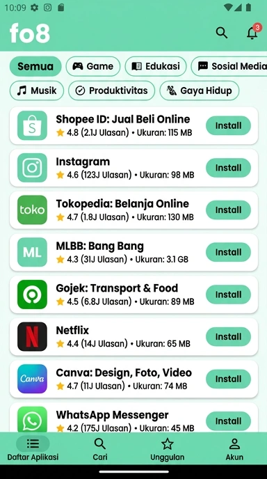 Tampilan katalog aplikasi fo8